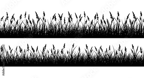 Minimalist Meadow Grass Field Landscape Silhouette Border