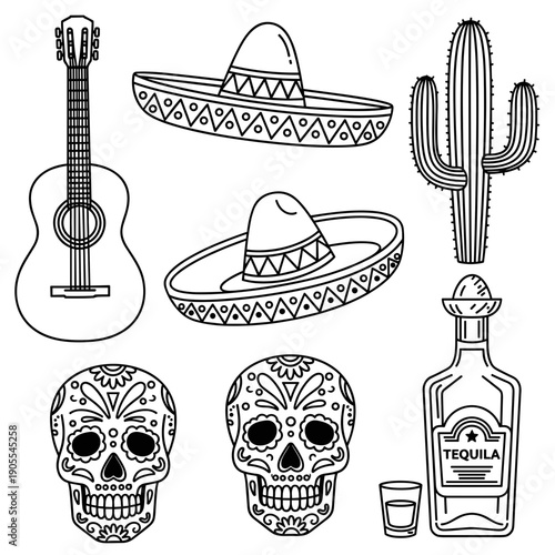 Day of the Dead Mexican Icons with Sugar Skulls