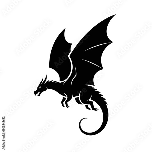 Minimalist Flying Dragon Silhouette in Sharp Profile