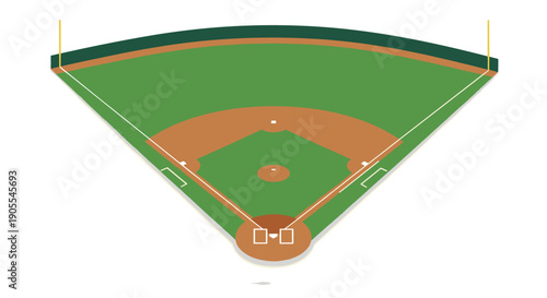 Perspective Low Angle View of a Green Baseball Field