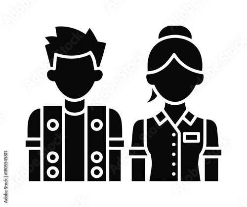 Vector illustration of a male and female hotel staff in uniforms
