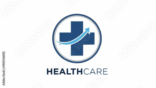 Healthcare cross symbol with upward arrow graph.