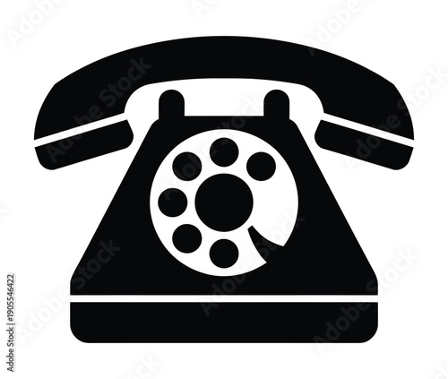Vector illustration of a classic black telephone with a rotary dial