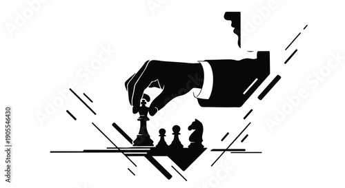 Strategic hand moving chess piece with others waiting