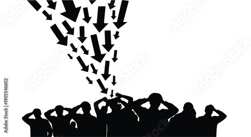 People overwhelmed by falling arrows