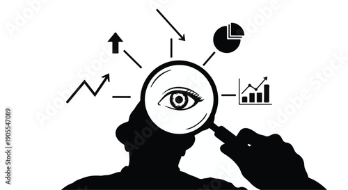Businessman analyzing data with magnifying glass