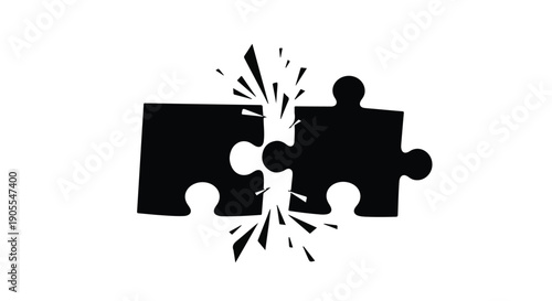 Broken puzzle pieces shattering apart in dramatic motion