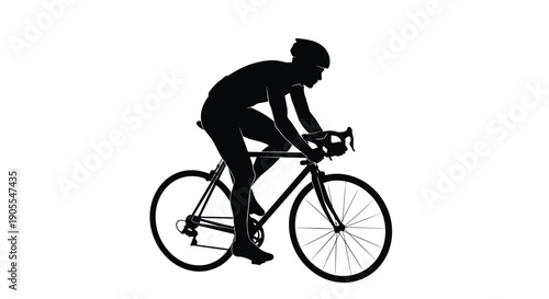 A cyclist intensely rides a road bike dynamically positioned against a bright minimalist background silhouette high quality professional detailed modern elegant