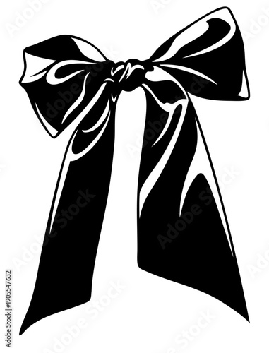 Voluminous satin ribbon bow with thick glossy fabric, soft folds and shiny surface for luxury decorative packaging