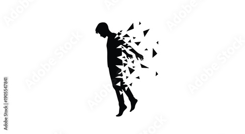 Silhouette of a person disintegrating into pieces