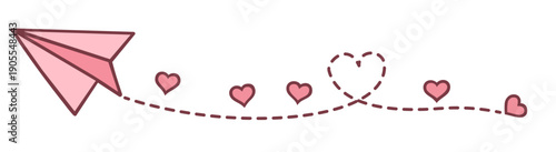 Pink Paper Airplane with Heart Trail — Valentine’s Day Romantic Flight, Love Message Plane Carrying Feelings and Sweet Emotions