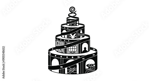 Whimsical multi-tiered castle tower with spiral staircase