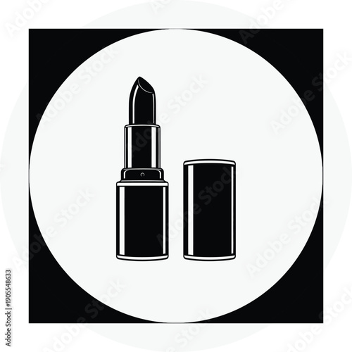 Black and white lipstick icon with open and closed cap