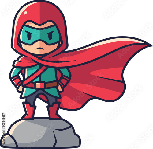 Cartoon Superhero Character Standing Heroically.