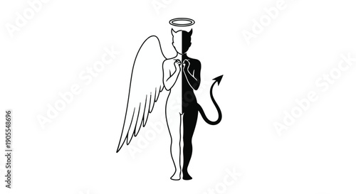 Split personality concept with angel and devil