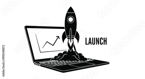 Rocket launching from laptop with graph on screen