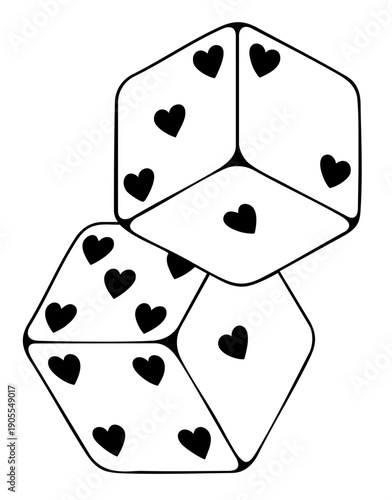 Romantic dice covered with heart symbols, Valentine’s Day love game cubes for February 14 romantic