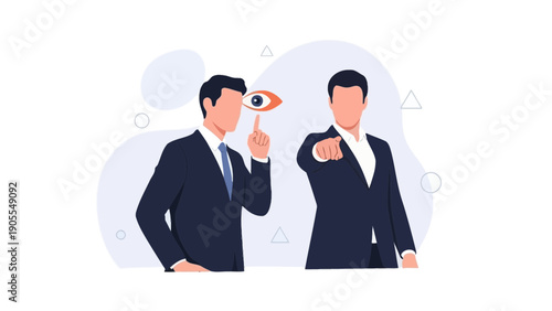 Businessmen with Eye Symbol, Surveillance, Judgment, Investigation, Teamwork Concept