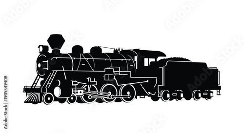 A striking black silhouette of a vintage steam locomotive evokes nostalgia and the golden age of rail travel silhouette high quality professional