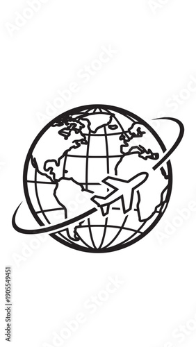 Globe with Orbiting Airplane Symbolizing Global Travel and Exploration Across Borders.