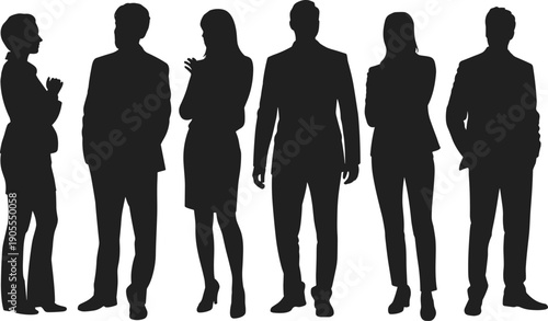 Business people silhouettes standing together, professional team group, corporate men women figures isolated on white background studio leadership workforce diversity