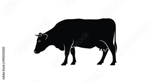 A striking black silhouette depicts a grazing bovine animal showcasing its form and posture silhouette high quality professional detailed modern elegant stylish