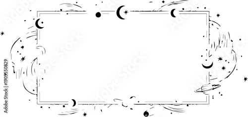 A minimalist vector graphic of a moon phase border with a blank rectangular frame