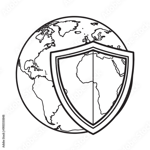 Global Shield Icon Representing Environmental Protection, Security and World Preservation.
