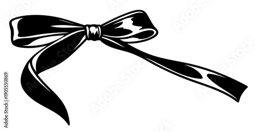 Minimal satin ribbon bow with long tails, smooth glossy fabric, elegant decorative element for modern gift wrapping