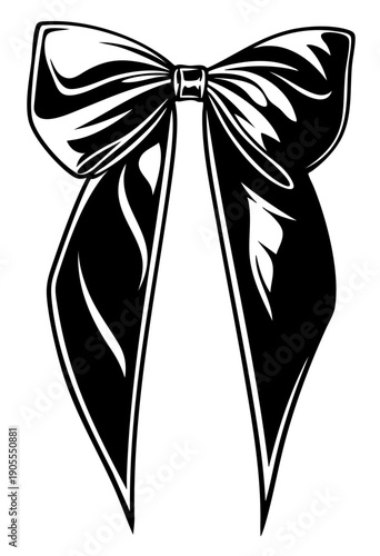 Large Black Satin Bow with Long Flowing Ribbons, Glossy Gothic Fabric Bow with Dramatic Curved Tails