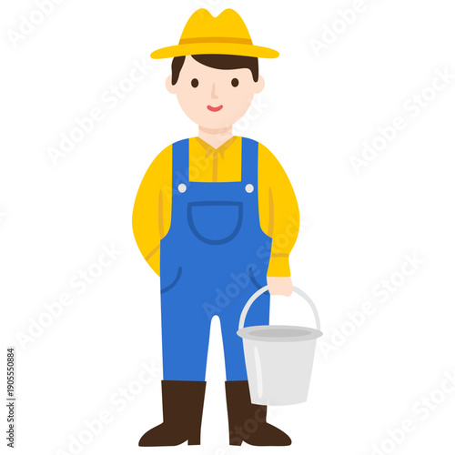 Milk farmer. Gardener man cartoon character holding milk can. Vector illustration isolated on white background