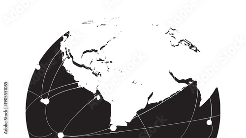 Connected Globe Illustration Showing Global Network Over a Dark World Map.