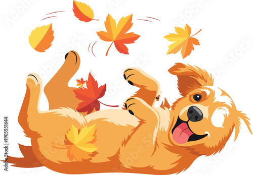 Playful Dog Rolling in Autumn Leaves.