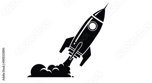 A dynamic black silhouette of a rocket ascending with fiery exhaust symbolizing space exploration and ambition silhouette high quality professional detailed modern