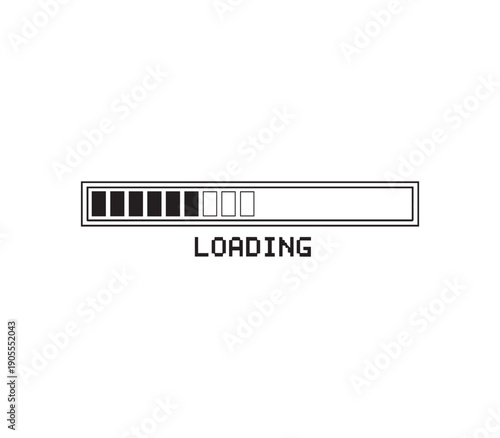 Pixelated loading progress bar with seven filled and three empty blocks
