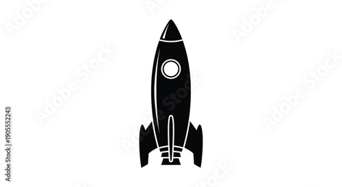 A stark black rocket ship design dominates a white background showcasing a classic spacefaring vehicle silhouette high quality professional detailed modern elegant
