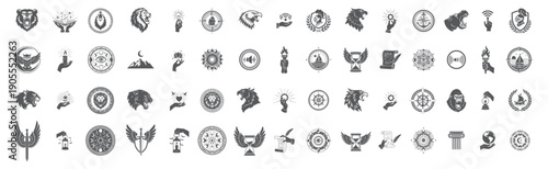 Black and White Mythological Logo Elements, Beast Head Silhouettes