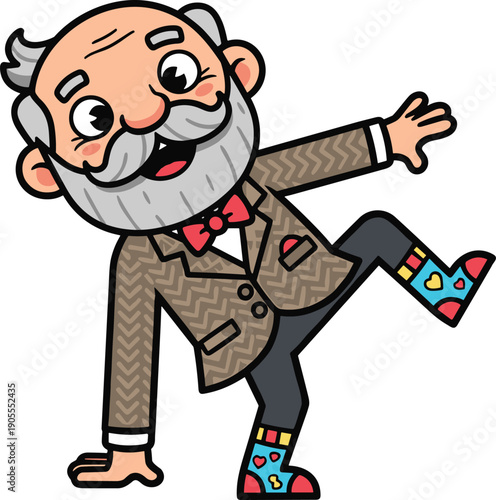 Cartoon Old Man Dancing in Socks.