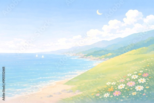 Sunny Coastal Meadow Landscape