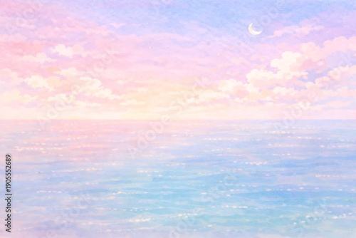 Calm Watercolor Ocean Sunset