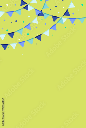 Vector festive background with colorful bunting flags and confetti. Minimal flat design, ideal for celebration, party, event, birthday, festival or promotional banners.