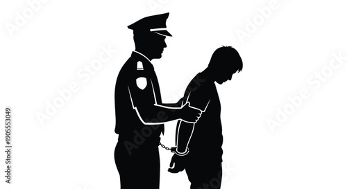 A police officer arresting a person shown in a stark black and white image silhouette high quality professional detailed modern elegant stylish