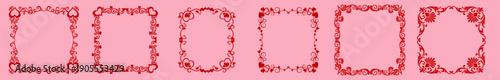 square heart frame borders with romantic doodle decoration, Valentine’s Day love frames