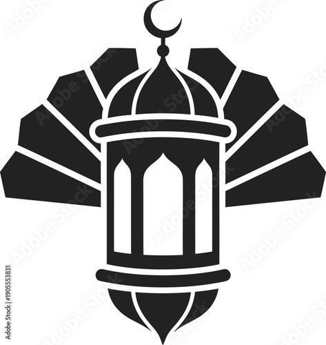 Traditional islamic lantern silhouette with fan shape background element for ramadan kareem and eid mubarak festive decorations vector illustration for religious celebration graphics and posters