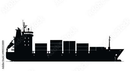 A stark black silhouette depicts a large cargo ship transporting containers across the water a striking silhouette high quality professional detailed modern