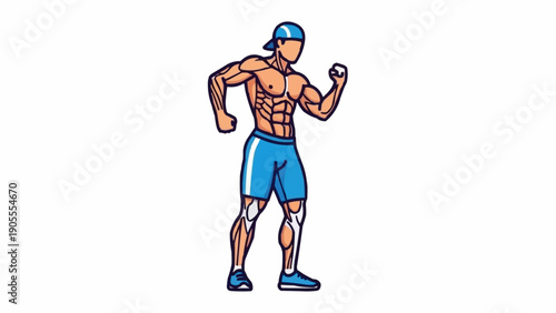 Muscular Man Posing with Defined Abs and Biceps.