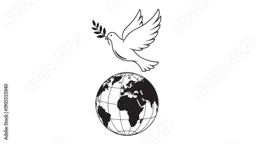 Peaceful dove above the Earth globe symbolizing global harmony and unity for a peaceful world.
