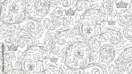 Intricate royal crests and crowns in a seamless pattern.