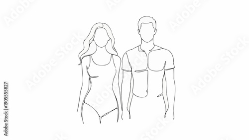 Line drawing of a man and woman standing side by side.