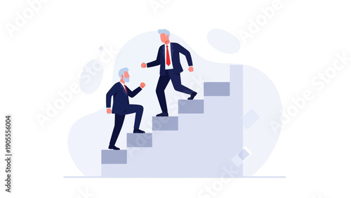 Businessmen climbing stairs, teamwork and success concept